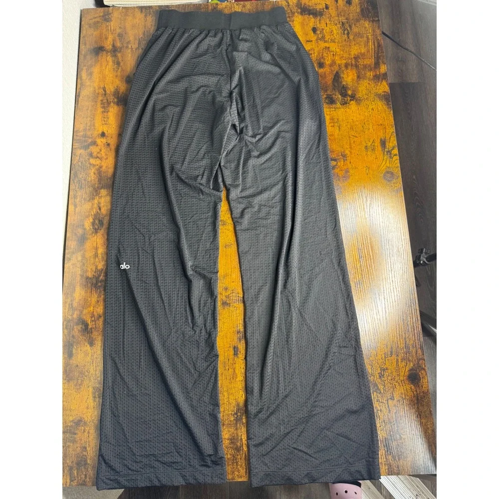 Alo Yoga Mesh Wide Leg Pants Black Elastic Waist Athleisure Women Small - Picture 1 of 4